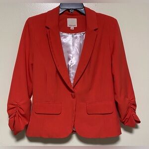 Hollywould Women’s Single-Breasted Blazer Ruched Sleeves Mango Size L